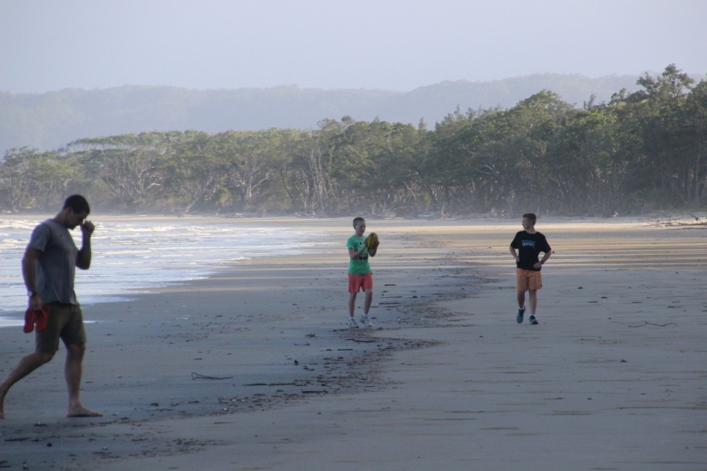 The kicking of the footy occurs absolutely everywhere, including Cape Kimberley beach