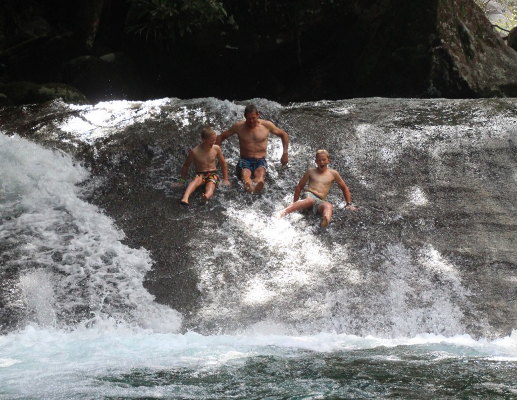 Rock sliding at Josephine Falls